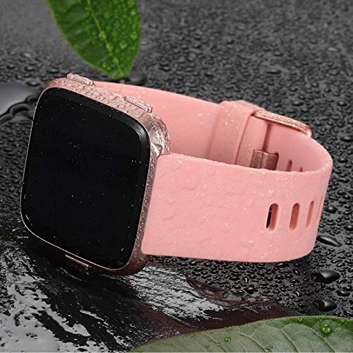 [Australia - AusPower] - Minggo Sport Bands Compatible with Fitbit Versa Smart Watch, Breathable Silicone Adjustable Sports Band Strap Replacement Wristband for Men Women Size Small Large Peach 