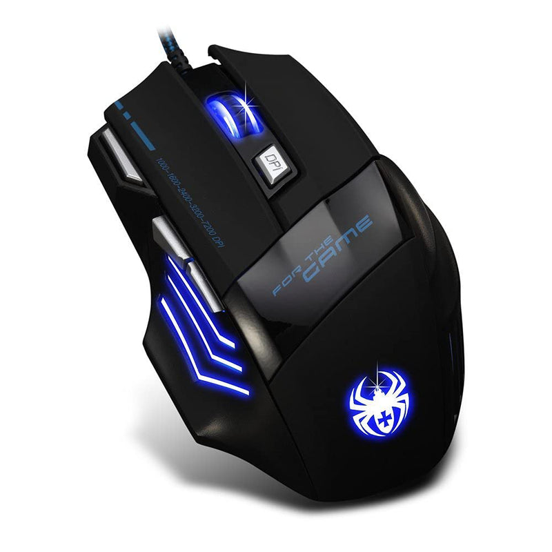 [Australia - AusPower] - AFUNTA Zelotes Ergonomic 7200 DPI LED Optical Wired Gaming Mouse Mice 7 Buttons Compatible Mac Pro Gamer PC Laptop Desktop Notebook-Black Black(T80) 