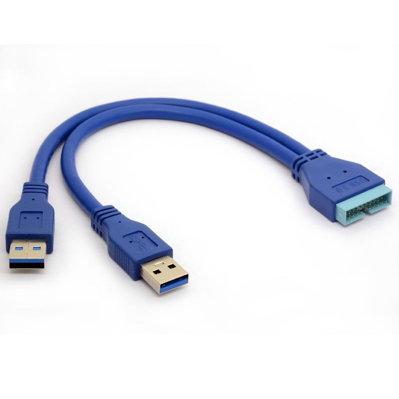 [Australia - AusPower] - Dual USB 3.0 Type A to 20 Pin Header Cable Super Speed 5Gbp/s Data Sygn Transmission Adapters Male Y Connectors Slot for Computer Motherboards 