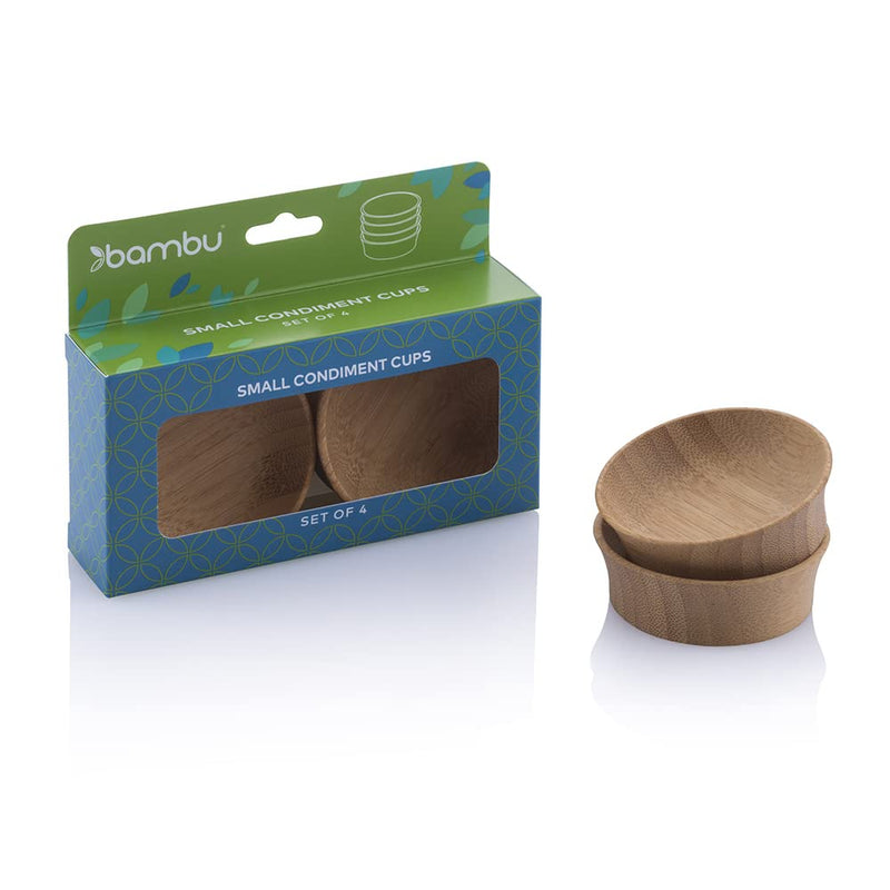 [Australia - AusPower] - Bambu, Reusable Bamboo Condiment Cups, Natural Wood and Food-Safe Finish, Great for Soy Sauce, Dessert, Sides, and Dipping, Eco Friendly Dish Alternative, 100% Biodegradable - Small, Set of 4 