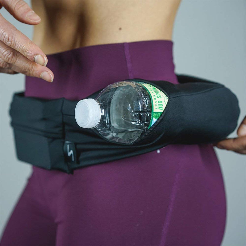 [Australia - AusPower] - Sprigs 3 Pocket Adjustable Running Belt Waist Pack, Fanny Pack for Working Out with Sweat Resistant Backing, Holds All iPhone Models Black/Black Large/XL 