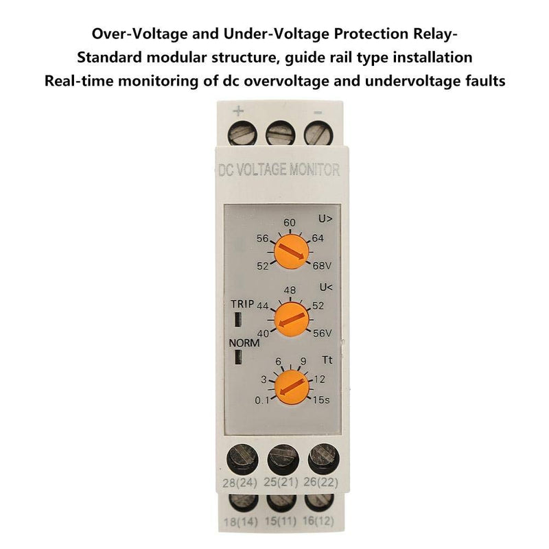 [Australia - AusPower] - Voltage Monitoring Relay DC 12V/24V/36V/48V Over-Voltage and Under-Voltage Protection Relay 35MM Guide Rail 13-17V 10-14V(DC48V) DC48V 