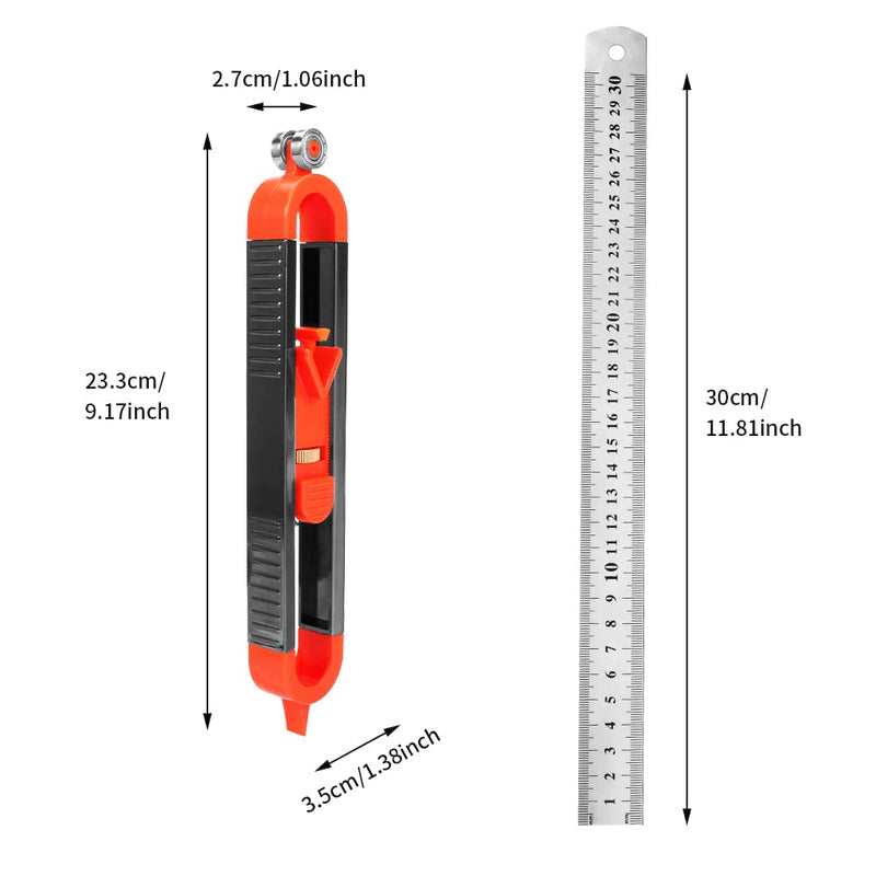 [Australia - AusPower] - Profile Gauge Precise Contour Gauge with Stainless Steel Ruler,DIY Tile Profile Gauge Flooring Outline Duplication Woodworking Edge Corner Measuring Profile Duplicator Tool(Black+Red) black+red 