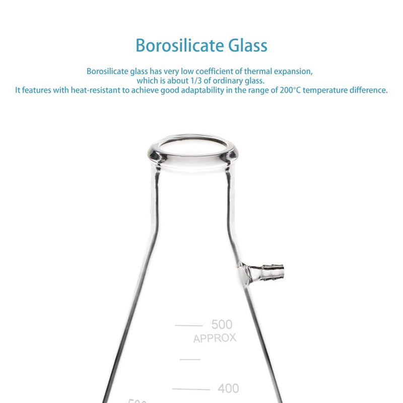 [Australia - AusPower] - StonyLab Glass 500ml Heavy Wall Borosilicate Glass Filtering Flask, Bolt Neck with Tubulation, 500ml 500 ml 