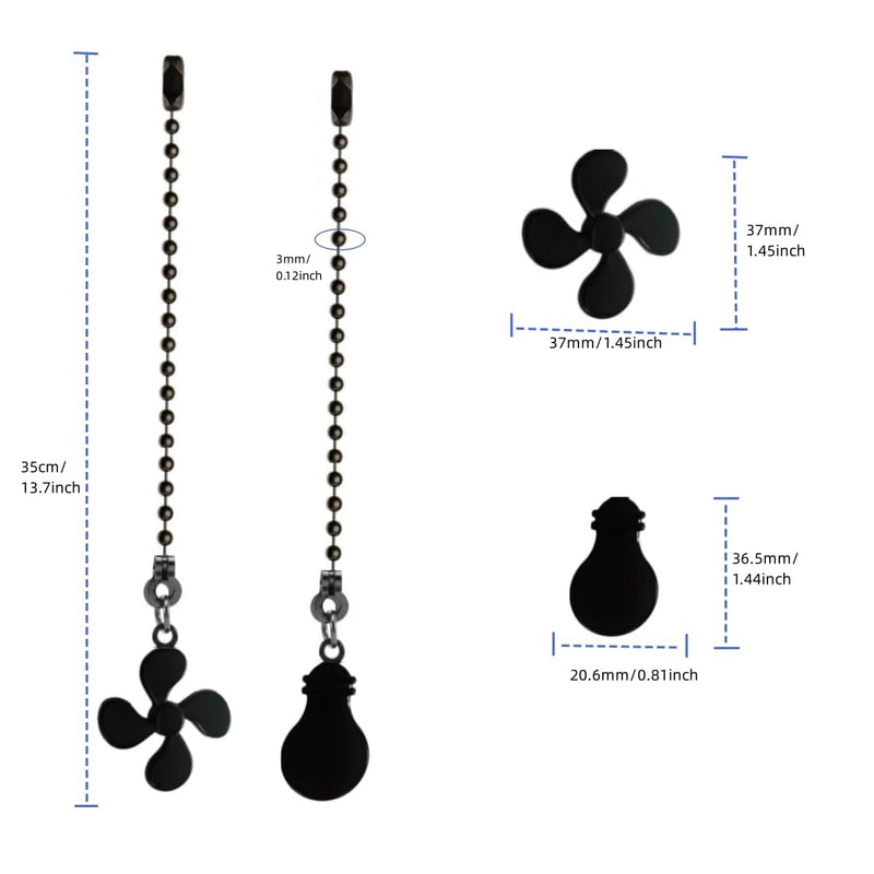 [Australia - AusPower] - QLXHBOT Ceiling Fan Pull Chain Set, 4 Pieces Bulb and Fan Pattern Pull Chain Extension Fan Pendant 12 Inch Chain Extender with Ball Fan Chains Connector (Black Copper) 