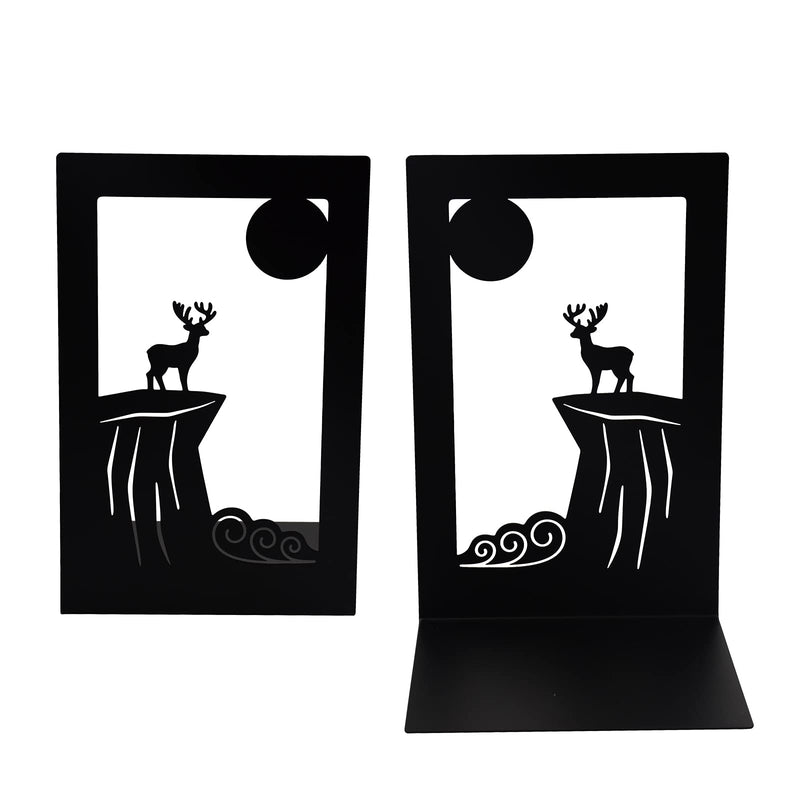 [Australia - AusPower] - Enyuwlcm Metal Bookend Decorative Book End Shelves Holder with Nonskid Base 1 Pair Deer Black Black Deer 