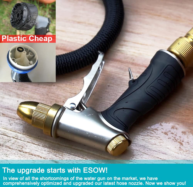 [Australia - AusPower] - ESOW Garden Hose Nozzle 100% Heavy Duty Metal, Full Brass Nozzle & ABS Non-slip Ergonomic Grip, 4 Watering Patterns, High Pressure Metal Spray Gun for Watering Plants, Car Wash and Showering Dog 4 Spray Modes 