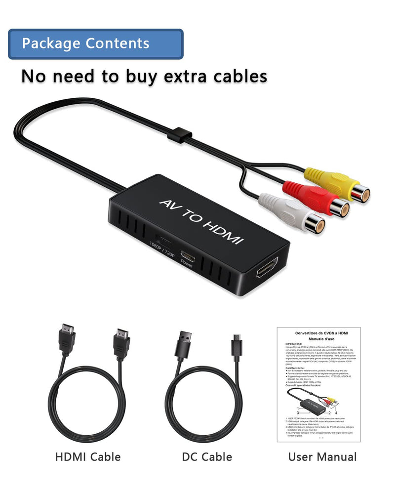 [Australia - AusPower] - VIXLW RCA to HDMI Adapter, AV to HDMI Converter, 1080P Mini Composite to HDMI Adapter, Support PAL/NTSC for PC, Laptop, TV, WII, Xbox, PS1, PS2, PS3, STB, VHS, VCR, Blue-Ray DVD Players 