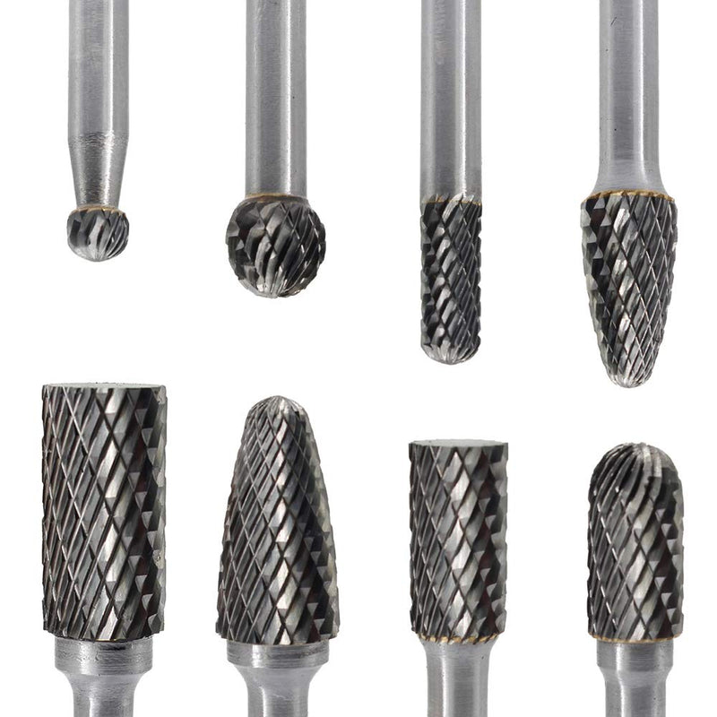 [Australia - AusPower] - Carbide Burr Set 8pcs JESTUOUS 1/4 Inch Shank Diameter Double Cut Edge Rotary Files Metal Grinding Polishing Carving Tool Drill Bits for Die Grinder Kits 