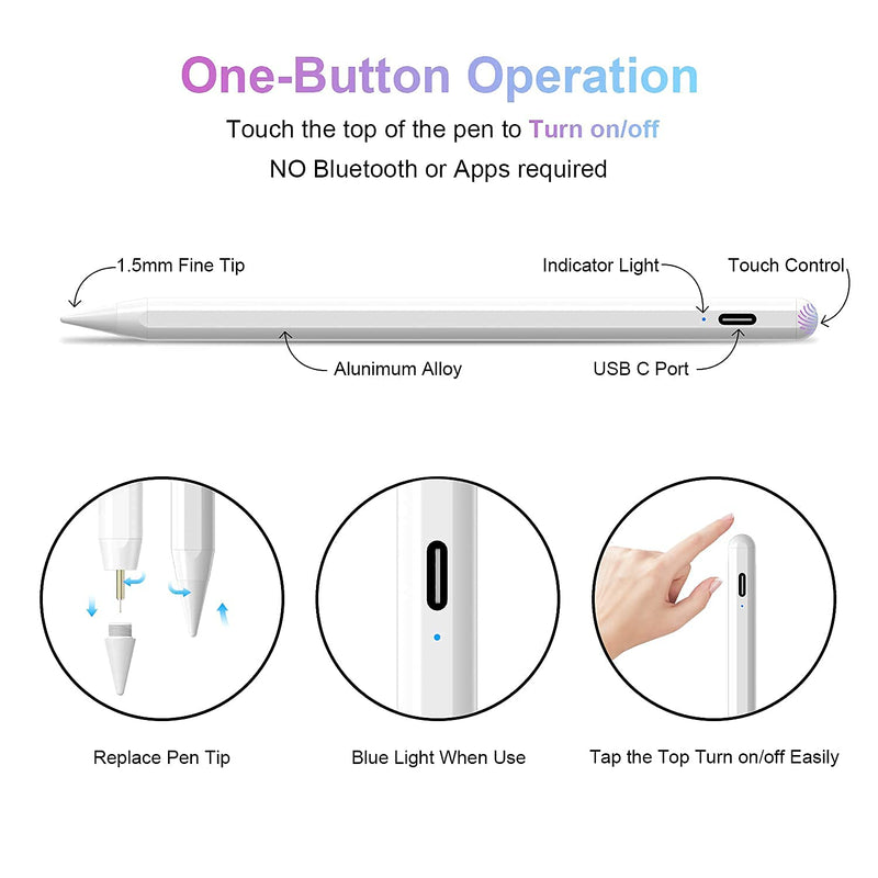 [Australia - AusPower] - Soke Stylus Pen for iPad Touch Screen with Palm Rejection, Active Pencil Compatible with Apple iPad Pro 11/12.9 Inch, iPad 6/7/8th, iPad Air 3rd/4th, iPad Mini 6th/5th Generation for Writing/Drawing 