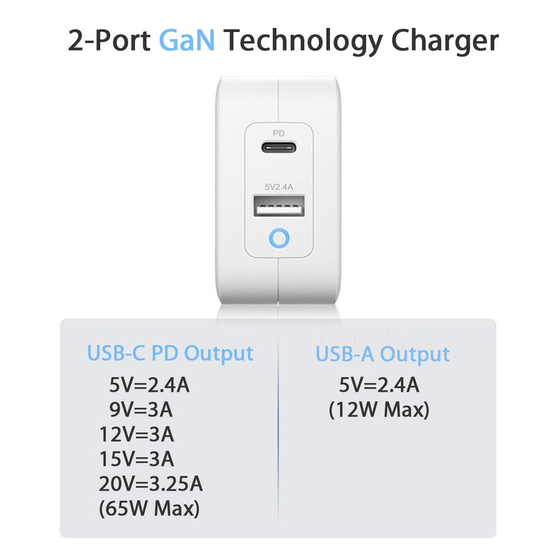[Australia - AusPower] - 65W PD Charger, USB C Charger for MacBook Pro, PD 3.0 GaN Fast Charging Wall Charger Adapter with Foldable Plug for MacBook Air iPad Pro iPhone 12 Mini Pro Max XS XR Galaxy S20 