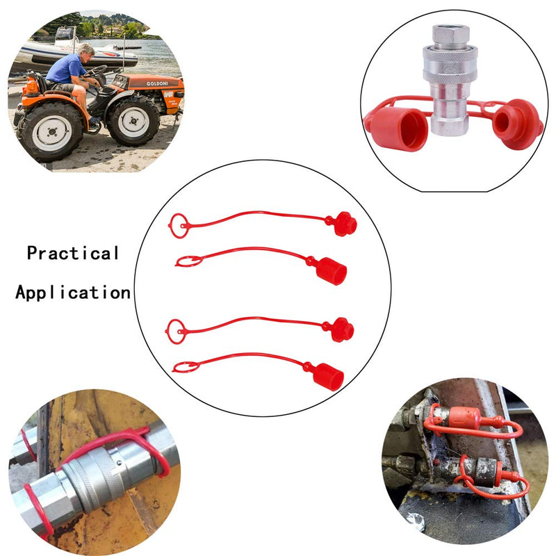 [Australia - AusPower] - 2sets 1/2" Hydraulic Coupler Dust Cap, Male Dust Cap and Female Plug Cover for Flat Face Quick Coupler Bobcat Skid Steer, ISO A Pioneer Style Red Cap with Retention Ring 1/2" 