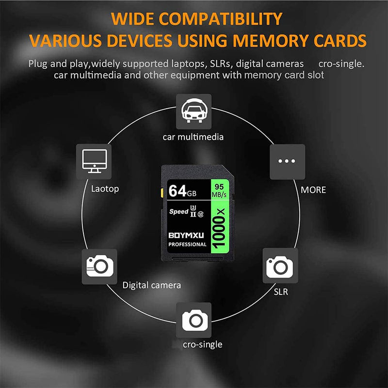 [Australia - AusPower] - 64GB Memory Card, BOYMXU Professional 1000 x Class 10 UHS-I U3 Memory Card Compatible Computer Cameras and Camcorders, Memory Card Up to 95MB/s, Green/Black 64GB GREEN 