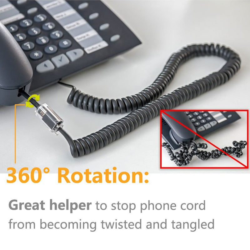 [Australia - AusPower] - Telephone Cord Detangler, Uvital Anti-Tangle Telephone Handset Cable 360 Degree Rotating Landline Swivel Cord Untangler Black (8 Pack) Wired Black 