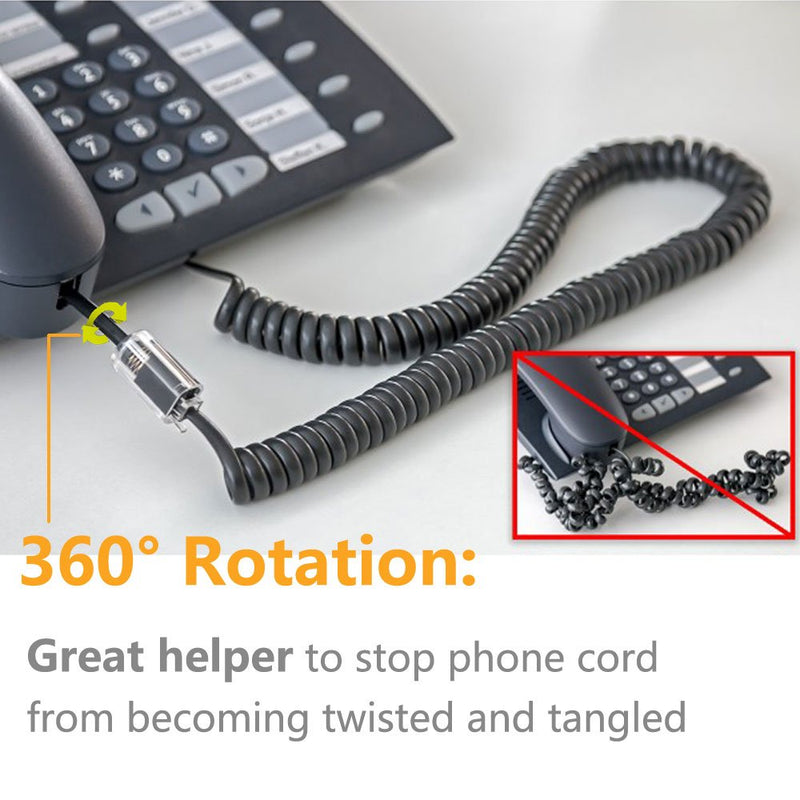 [Australia - AusPower] - Telephone Handset Cord Detangler,Uvital 1 Pack Landline Handset Cord Cable 8Ft Uncoiled(1.2 Ft Coiled) and 1 Pack Anti-Tangle Telephone Cord Untangler 360 Degree Rotating Swivel Cord(Black) 1Pack Telephone Cord+1Pack Telephone Cord Detangler 