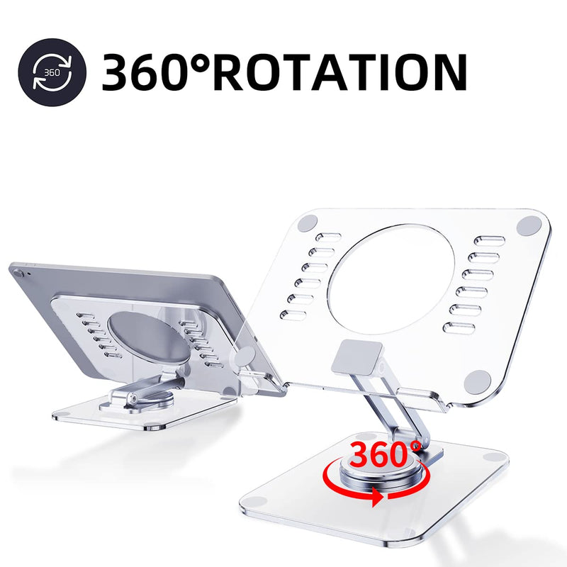 [Australia - AusPower] - DOLOVIN 360° Rotating Acrylic Tablet Stand, Adjustable Desk Stand Foldable Clear Holder Stands Compatible for iPad Pro, Air, Mini, Kindle, Surface Pro, Galaxy Tab, Phone, 4-13",Clear Acrylic Stand for Pad 