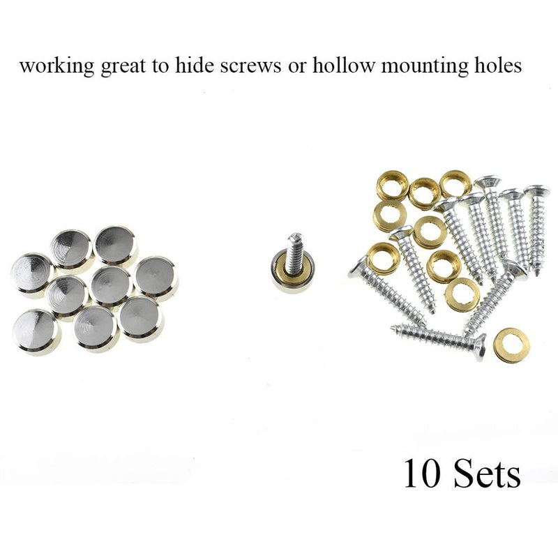 [Australia - AusPower] - Hahiyo 10mm Diameter Mirror Screws Brushed Stainless Steel Solid Easy Install Brass Washer Decorative Caps Fasteners Nails 10 Pairs for Bathroom Mirrors Panels Kitchen Ceiling Arts Crafts 10mm-10sets 