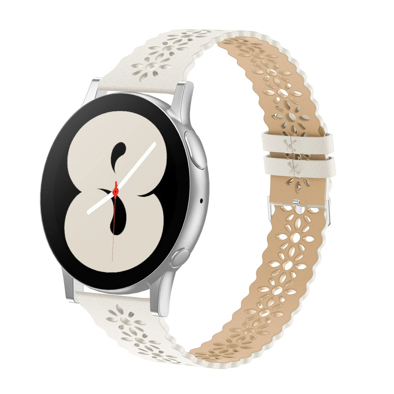 [Australia - AusPower] - YAXIN Lace Genuine Leather Band 20mm Compatible with Samsung Galaxy Watch 4 Band 40mm 44mm/Active 2 Watch Bands 40mm 44mm/Watch 3 41mm/Watch 4 Classic 42mm 46mm, Soft Slim Smart Watch Bands for Women Beige/Silver 