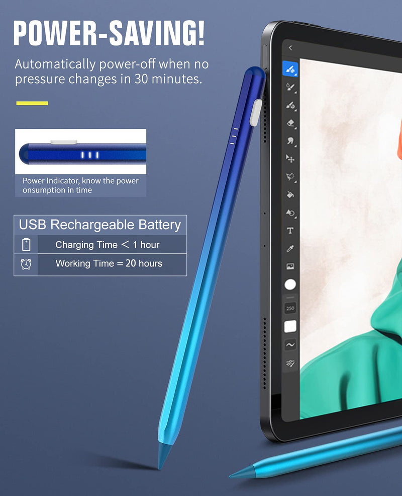 [Australia - AusPower] - TiMOVO Stylus Pen for Apple iPad Palm Rejection Active Digital Tilt Magnetic Stylus Pencil for iPad 9/8/7/6th Generation,iPad Pro 12.9/11,iPad Air 5/4/3,Mini 6/5,Gradient Blue Gradient Blue 