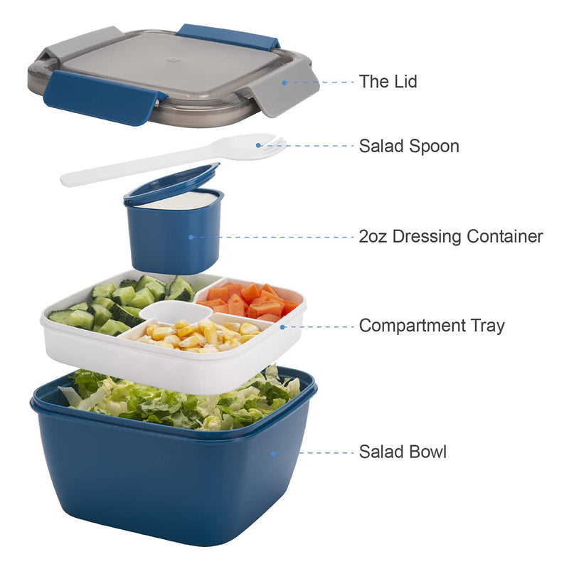 [Australia - AusPower] - Freshmage Salad Lunch Containers To Go, 2 Packs 52 oz Salad Bowls with 3 Compartments, Salad Tupperware for Salad Toppings, Men, Women (Blue+Blue) Blue+Blue 