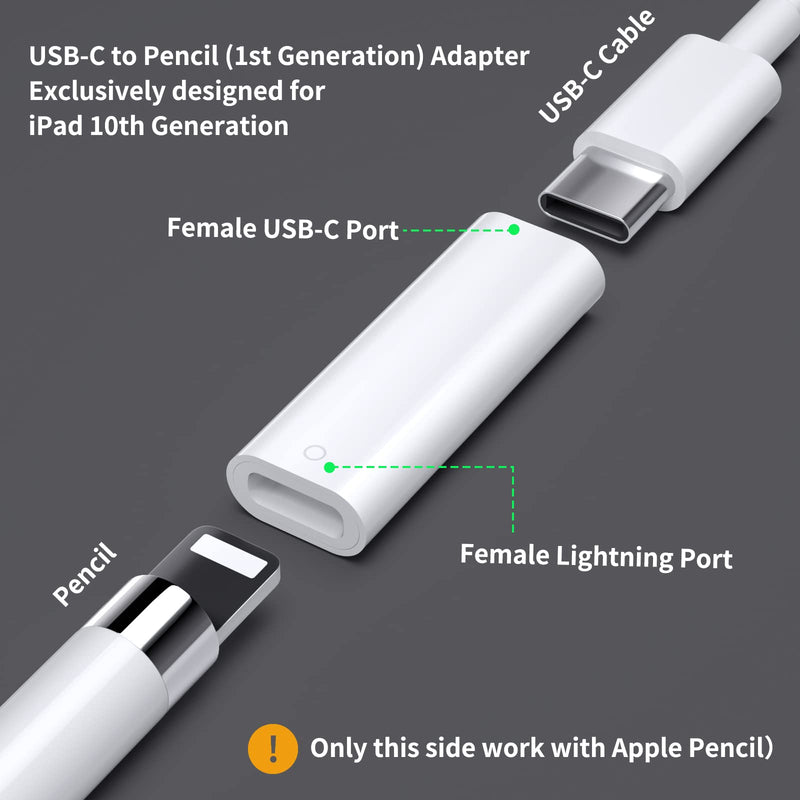 [Australia - AusPower] - 2 Pack Pencil Adapter for Apple Pencil 1st Gen, USB C to Pencil Lightning Adapter Type C Bluetooth Pairing + Female to Female Lightning Charging Connector iPencil Adapters for iPad Pro/10th Generation 