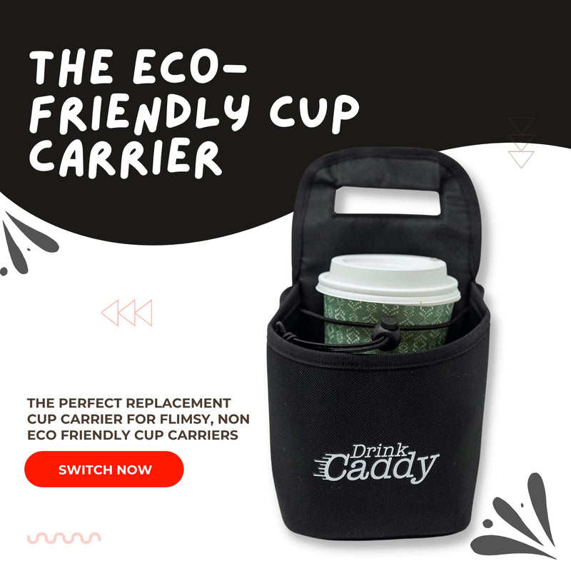 [Australia - AusPower] - Drink Caddy Portable Drink Carrier and Reusable Coffee Cup Holder - 2 Cup Collapsible Tote Bag with Organizer Pockets Safely Secures Hot and Cold Beverages - Perfect for Food Delivery and Take Out 