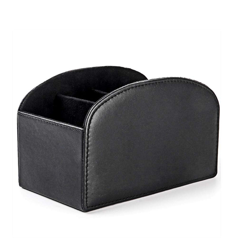 [Australia - AusPower] - Fosinz Remote Control Holder Organizer Table Desk Leather Control Storage TV Remote Control Organizer with 4 Spacious Compartments (Black 1) Black 1 