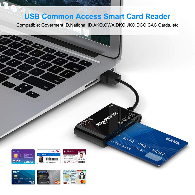 [Australia - AusPower] - 6 in 1 Multi Card Reader Memory Card Reader, USB SD Card Reader for Micro SD/SDXC/SD/SDHC/MS/M2/MMC Camera Memory Card/SIM/Smart Card Reader, CAC Reader for Mac OS, Windows, Linux, Chrome 