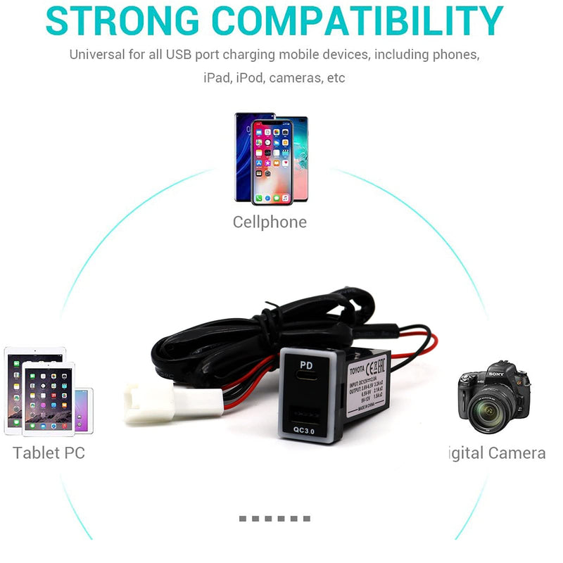 [Australia - AusPower] - Disscool Toyota QC3.0 USB C VIGO Power Socket, 3.2A Quick Charge Car Charger USB Adapter with Blue LED Output PD for Smartphone/iPad/PDA 