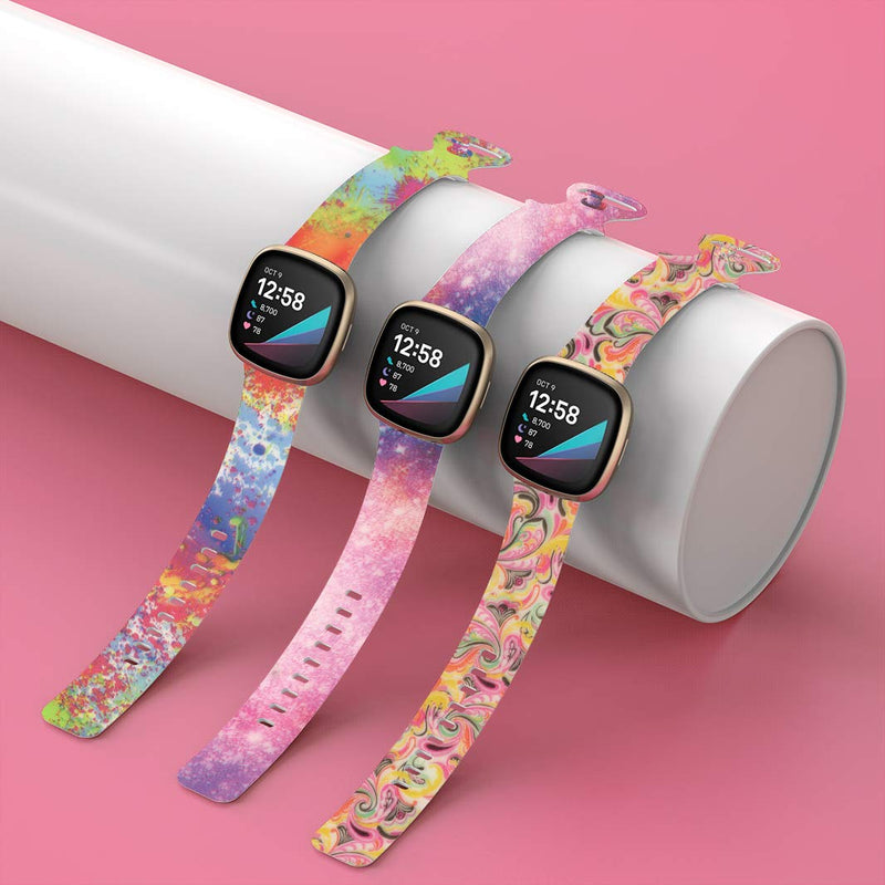 [Australia - AusPower] - Huadea Printed Bands Compatible with Fitbit Sense/Versa 3, Soft Silicone Sports Strap Replacement Band for Fitbit Sense/Versa 3 Smart Watch Women Men (Splash Ink-S) 