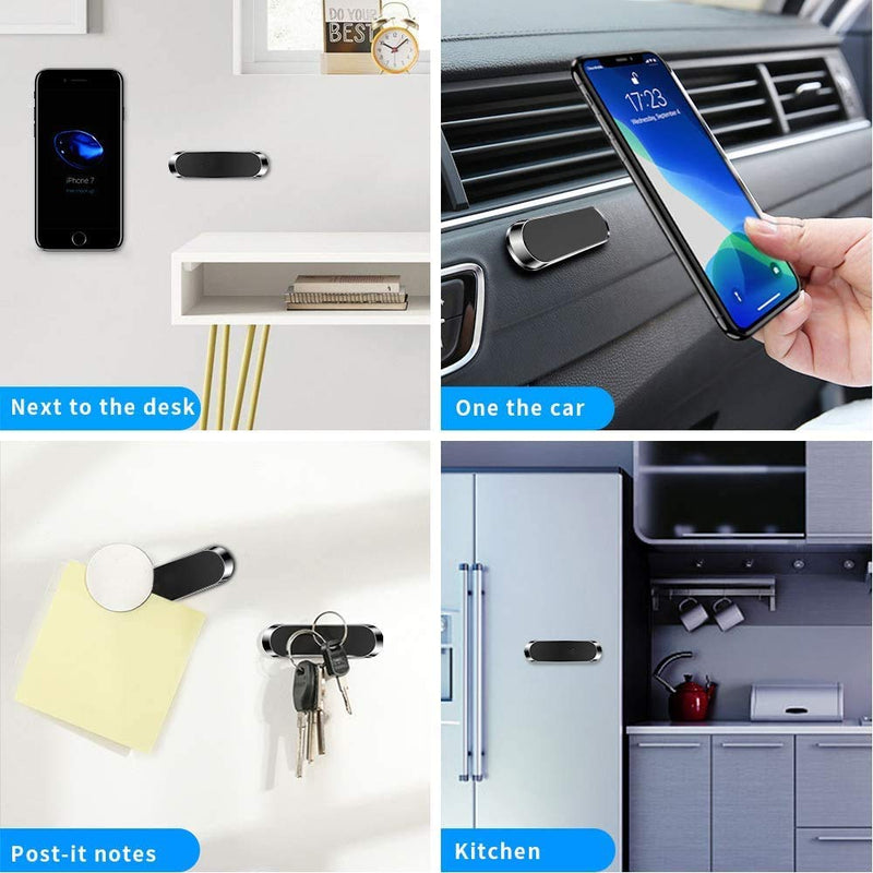 [Australia - AusPower] - SALEX Black Magnetic Mounts [4 Pack]. Flat Cell Phone Holder for Car Dashboard, Wall, Windshield. Stick on Universal Kit Compatible with GPS, Tablets, Smartphones, Knives, Keys, Spoons, Forks. 4 Pack 
