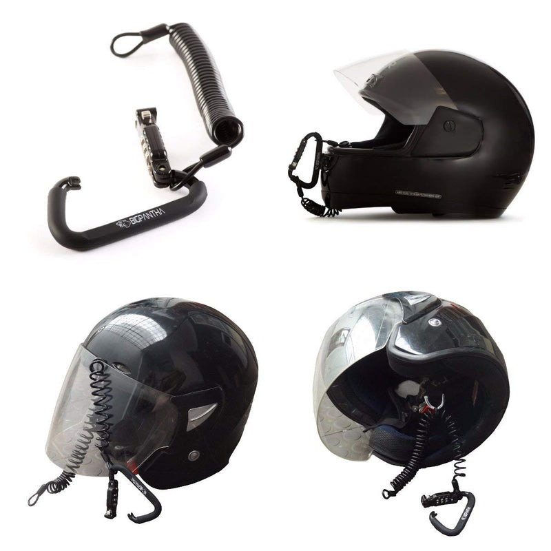 [Australia - AusPower] - Motorcycle Helmet Lock & Cable. Sleek Black Tough Combination PIN Locking Carabiner Device Secures Your Motorbike, Bicycle or Scooter Crash Hat (and Jacket) to Your Bike. 