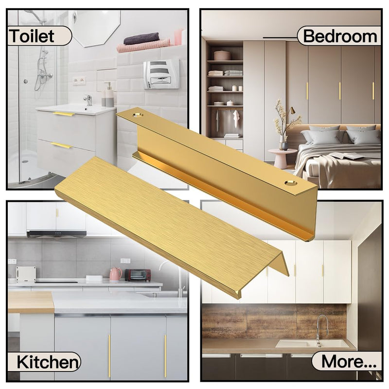 [Australia - AusPower] - Precisluck 5 Pack Edge Gold Hidden Drawer Door Cabinet Handle Aluminum Alloy Finger Bar Pull Concealed Furniture Hardware Back Mount Dresser Handles for Kitchen Bathroom 150mm(5.9 Inch) 150mm(5.9 inch) 