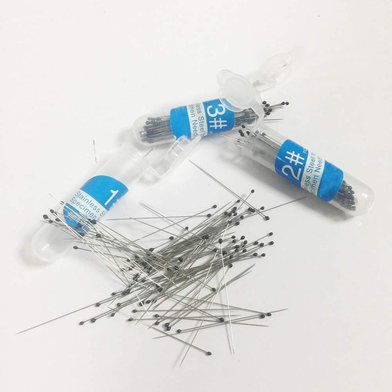 [Australia - AusPower] - Stainless Steel Insect Pins, 300 PCS Premium Insect Pins Sizes 1 2 3 with Safe Hard-Plastic Storage Vial,Specimen Pins, Entomology Pins (Size: 1 2 3) Size: 1 2 3 