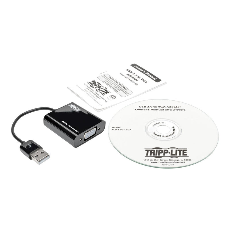 [Australia - AusPower] - Tripp Lite USB to VGA Adapter Multi Monitor External Video Converter, Built-in USB Type-A 2.0 Cable, 1080p @ 60Hz -Windows, Mac & Ubuntu Compatible, 3-Year Warranty (U244-001-VGA) VGA w/ Built-in Cable 