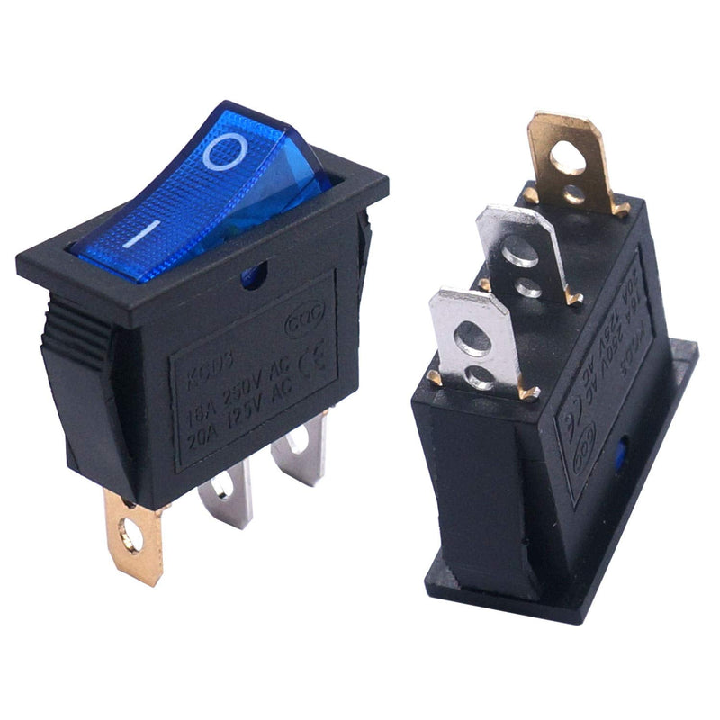 [Australia - AusPower] - Twidec/5Pcs Rocker Switch Toggle AC 20A/125V 15A/250V SPST 3 Pins 2 Position ON/Off Blue LED Light Illuminated Boat Switch KCD3-101N-BU 