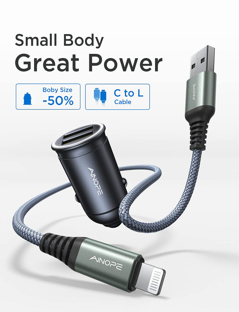 [Australia - AusPower] - iPhone Car Charger Adapter, Mini 24W/4.8A All Metal Lightning Car Charger[MFI Certified Cable], LISEN Dual Fast iPhone USB Car Charger Compatible with iPhone 12/11/XS Max/X/8/Plus, iPad & More 