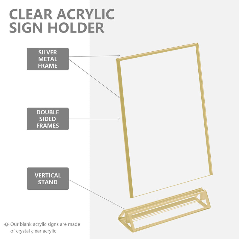 [Australia - AusPower] - Jetec 6 Pieces Wedding Clear Acrylic Double Sided Frames Display Holder Vertical Stand Picture Frames Sign Holder for Restaurant Table Numbers Menu Recipe Cards and Art Display (Gold,6 x 4 Inch) 6 x 4 Gold 