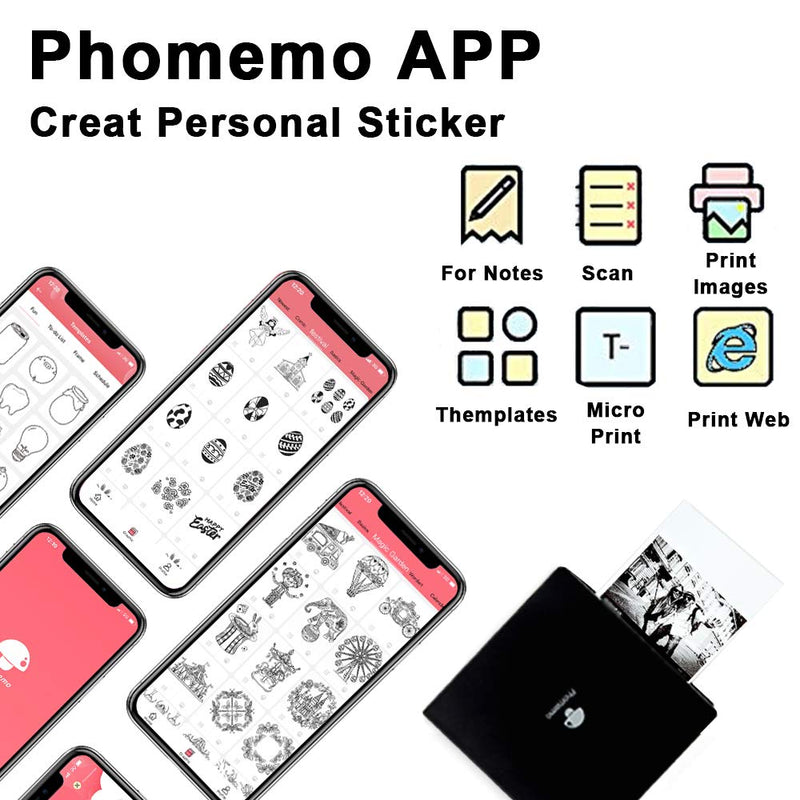 [Australia - AusPower] - Phomemo M02 Wireless Sticker Printer, Portable Bluetooth Photo Printer Pocket Thermal Sticker Maker Mobile Printer, Compatible with iOS and Android, for Print Photo, Journal, Fun, Black and White M02-Black 