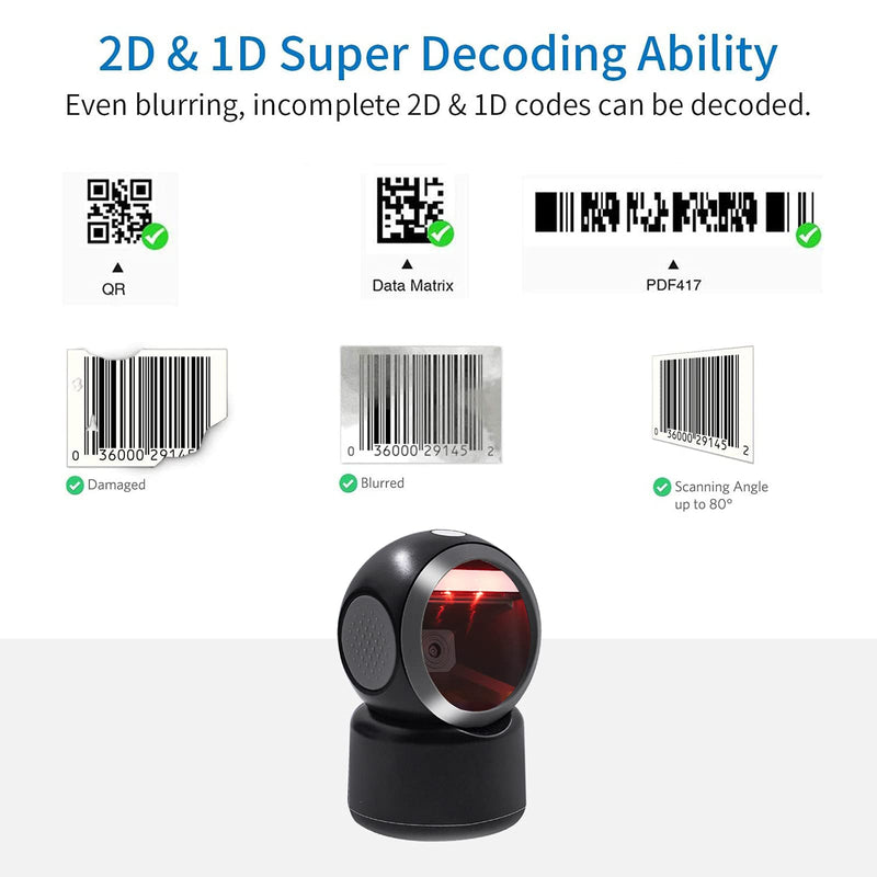 [Australia - AusPower] - 1D 2D QR Desktop Barcode Scanner, Symcode Omnidirectional Hands-Free Automatic USB Barcode Reader, Capture Barcodes from Mobile Phone Screen, Automatic Image Sensing Barcode Scanner 4125 Laser 