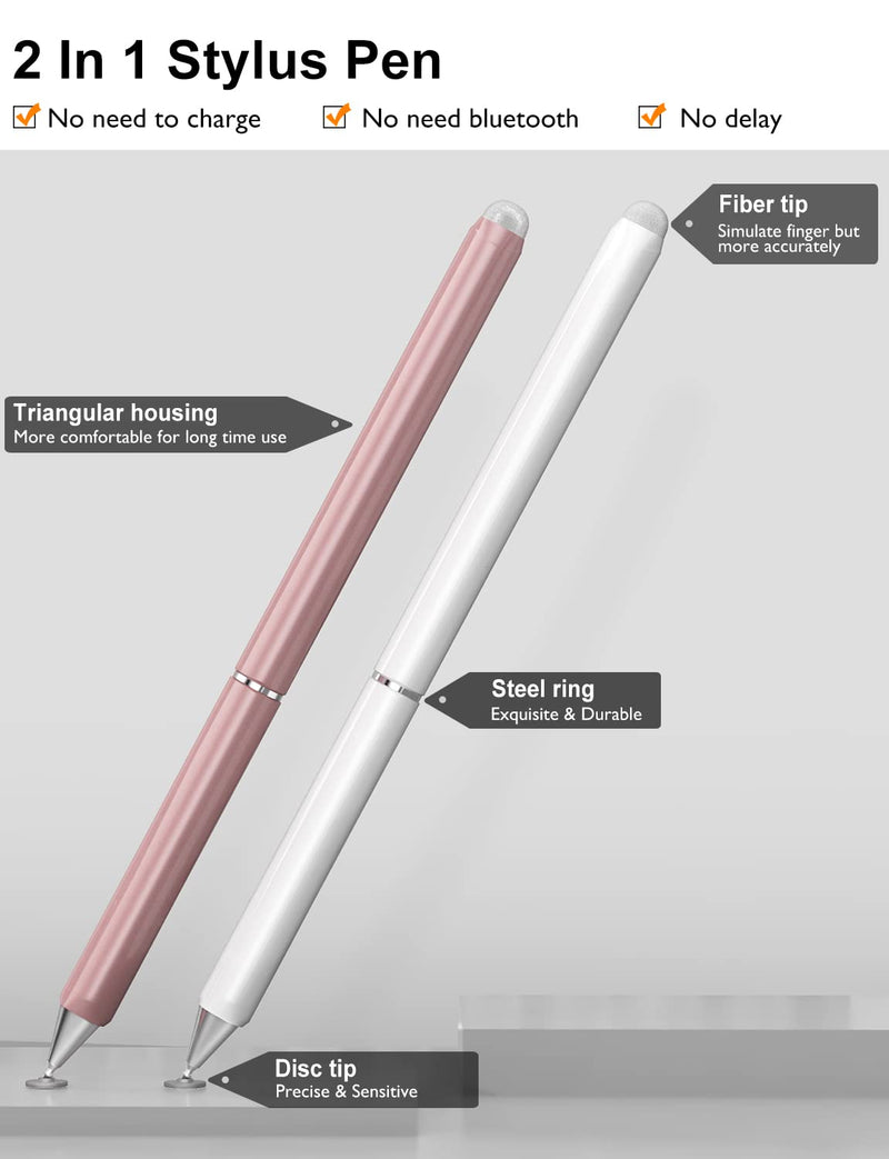 [Australia - AusPower] - Stylus Pens for Touch Screens - MEKO 2 in 1 Rotation High Precise Disc & Sensitive Fiber Universal Stylus Pencil for iPhone/iPad Pro/Mini/Air/Android/Tablet/Phone/Microsoft/Galaxy (White/Rose Gold) White/Rose Gold 