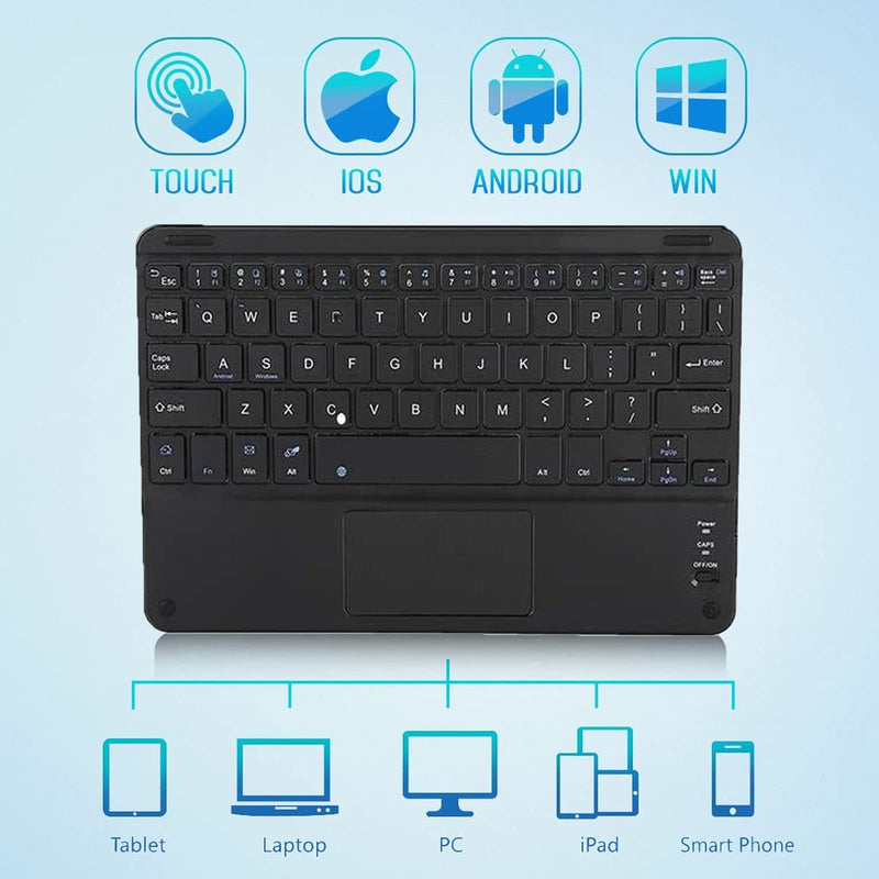 [Australia - AusPower] - Ultra-Slim Wireless Bluetooth Touchpad Keyboard, 9-inch Bluetooth Wireless Keyboard Multitasker Bluetooth Keyboard with Full-Key and FN Media Keys for Android/iOS/Windows (Black) 9.1 * 6.3 * 0.8 in 