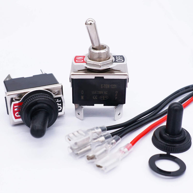 [Australia - AusPower] - TWTADE 3 Pcs Latching Toggle Rocker Switches 4 Pin 2 Position ON/Off DPST Heavy Duty 16A 250VAC Spade Terminal Metal Boat Switch with Waterproof Boot Cap + 6.3mm Terminal Wires TEN-1221MZX-B201 