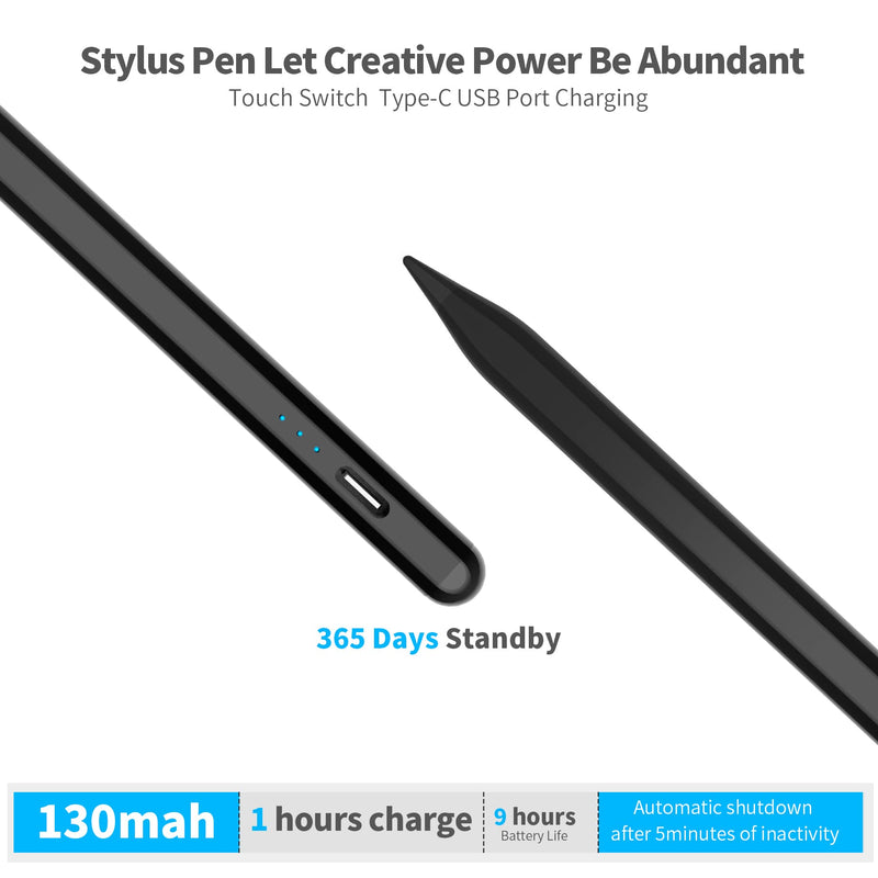 [Australia - AusPower] - Stylus Pen,Compatible with Apple Pencil iPad Air 3rd/4rd/5th,iPad Mini 5th/6th,iPad Pro 11/12.9-inch,iPad 6th/7th/8th/9th, Pen 2nd Generation for Painting Doodling,with Palm Rejection,Tilt (Black) black 