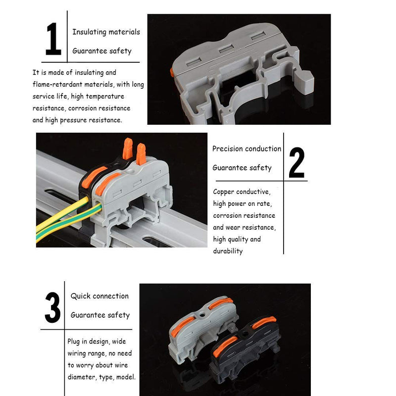 [Australia - AusPower] - UOHGDPY DIN Rail Terminal Blocks kit,Universal Compact Wire Wiring Connector (10 pcs connectors+Article in Parallel+ Digital Identification+Screw) 10 pcs connectors+Article in parallel+ Digital identification+screw 