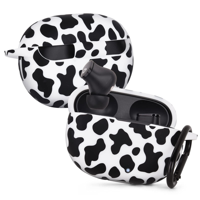 [Australia - AusPower] - AIRSPO Case for Beats Studio Buds Silicone Floral Printed Protective Beats Studio Buds Earbuds Headphones Case Cover Skin with Keychain (Black/Cow) Black/Cow 