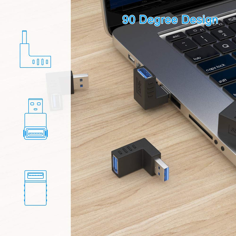 [Australia - AusPower] - [6 Pack] ELUTENG USB 3.0 90 Degree Right Angle USB Extender Adapter Male to Female USB 3.0 Super Speed Connector UP Down / Left Right USB Extender Coupler Vertical L Shape for USB Devices 