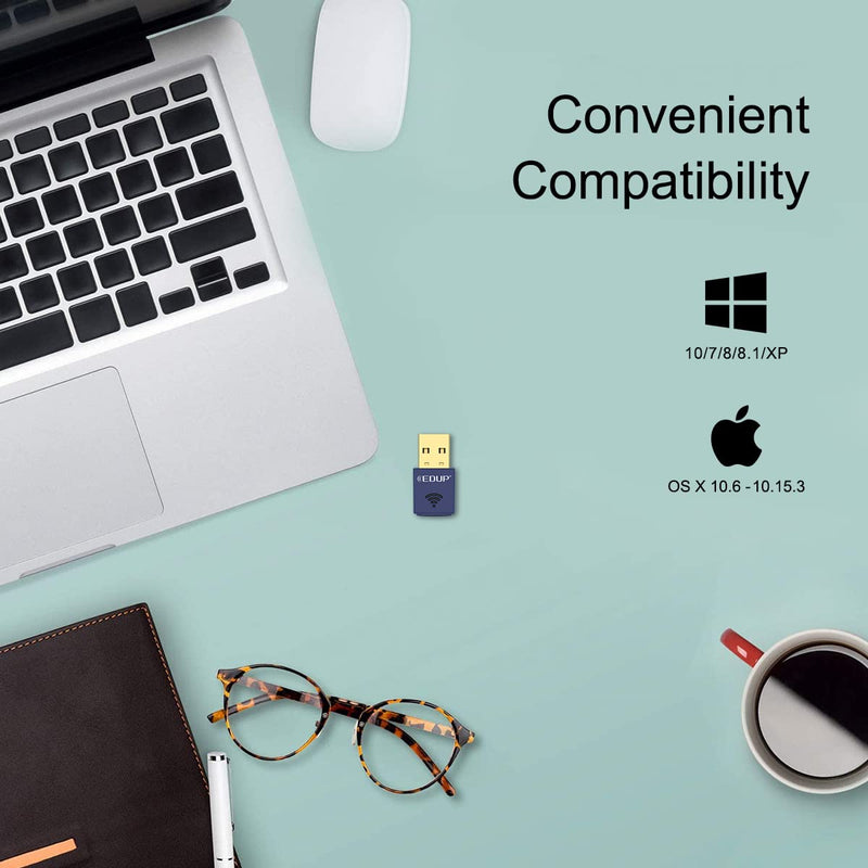 [Australia - AusPower] - USB Bluetooth WiFi Adapter, Wireless Nano USB Network Adapter for Laptop Desktop PC Wi-Fi Dongle Compatible with Windows 10/7/8/8.1/XP Mac OS X 10.6-10.15.3 