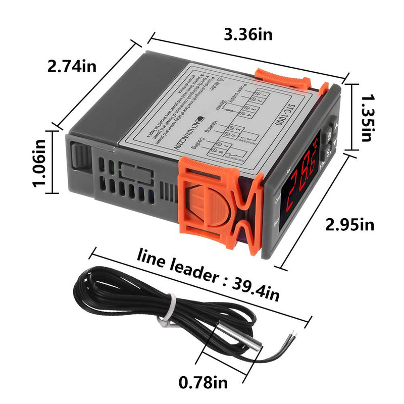 [Australia - AusPower] - Dorhea STC-1000 Digital Temperature Controller AC 10A 110V-220V Digital LED Temperature Controller Heating Cooling Centigrade Thermostat 2 Relays Output with NTC Sensor Probe(110V/220V) 