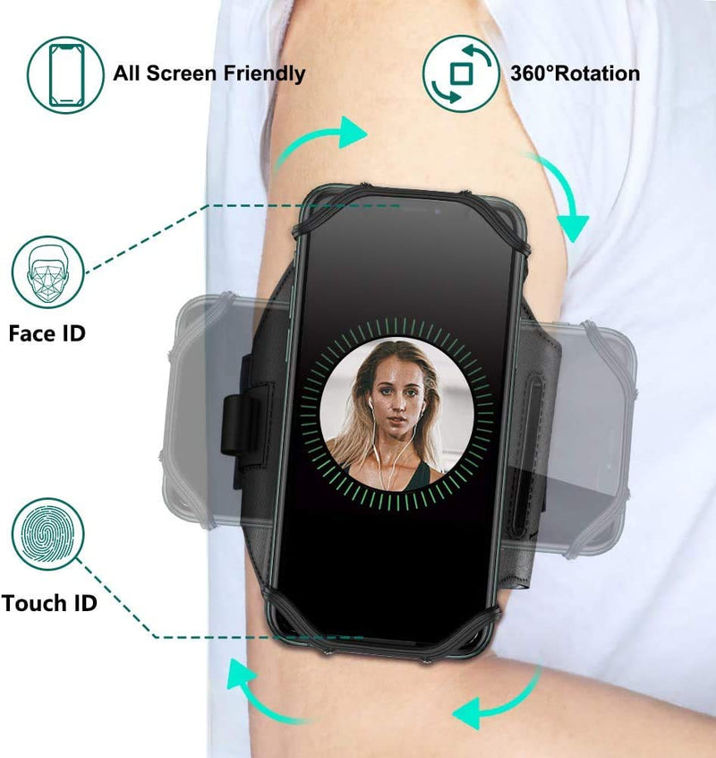 [Australia - AusPower] - GLBSUNION Running Armband 360° Rotatable Detachable Cell phone Arm band Holder with Key/Earphones/Card Holder for iPhone 12 11Max XR XS X 8 Pro Plus Galaxy Note HTC LG Moto Pixel UP to 6.7” in Jogging Black 